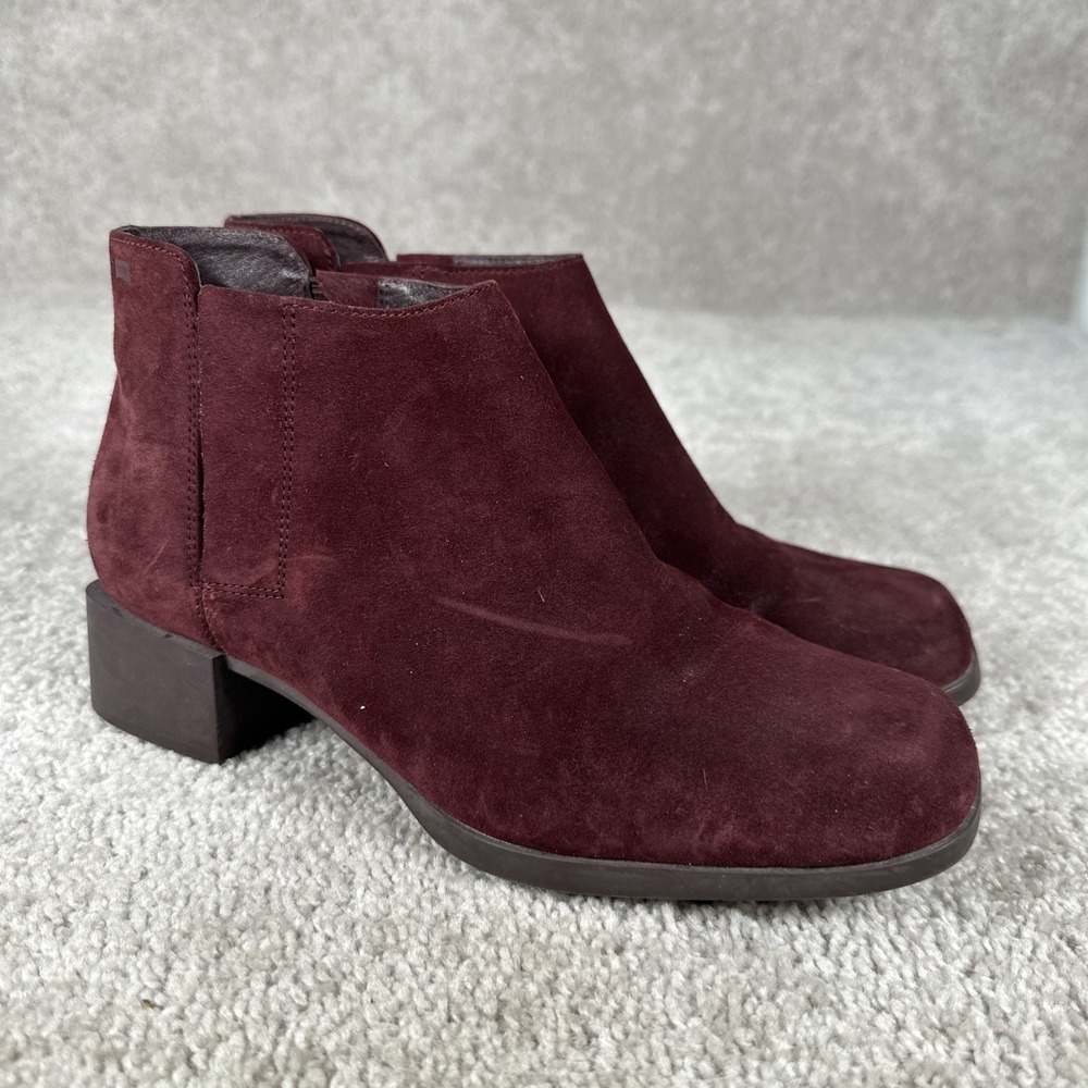 Camper Burgundy Suede Chelsea Ankle‎ Boots Square Toe Block Heel Size US 9-9.5